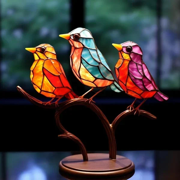 Bunte 2D Glasvögel – elegante Innendekoration, handgefertigt, luxuriöses Interior Design
