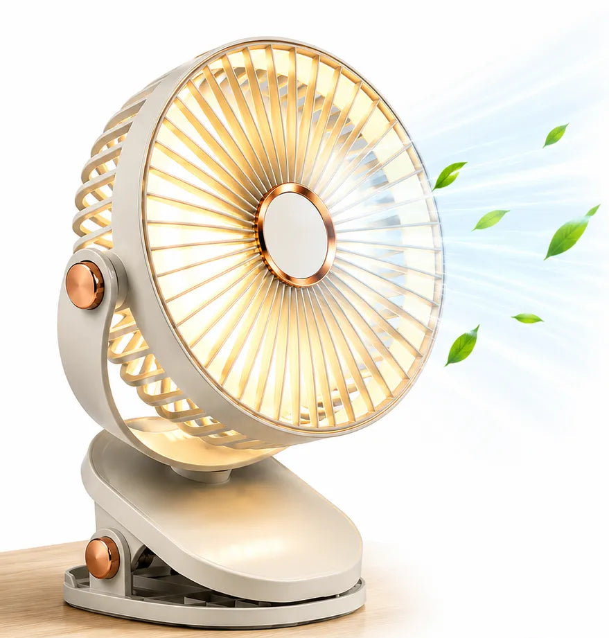 Wentylator klipsowy z akumulatorem, LED, 5 stopniami i 8000 mAh