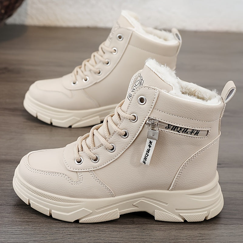 Damen-Winterstiefeletten – Schnürstiefel mit seitlichem Reißverschluss, weichem Futter und dicker Sohle 3