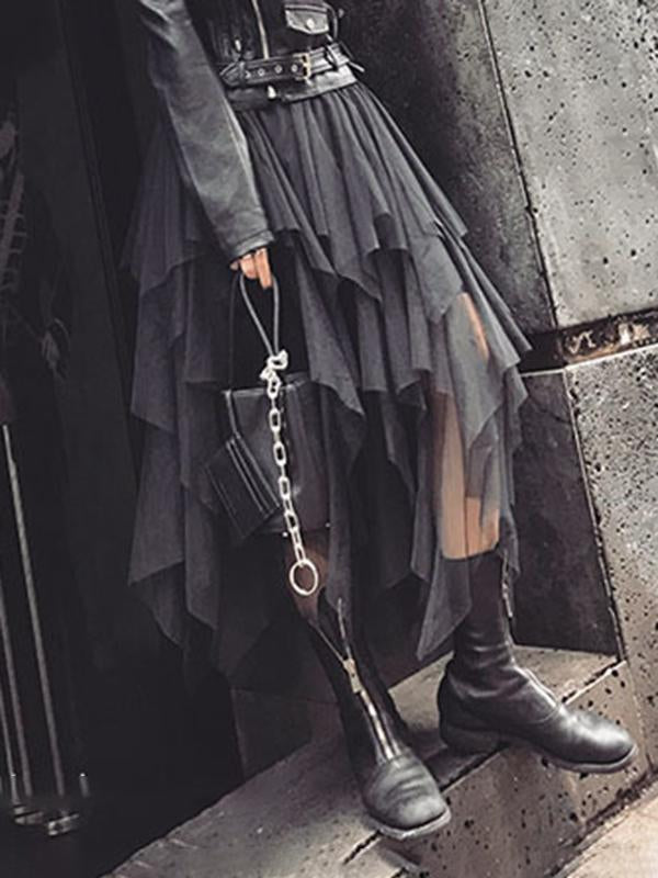Damen Mehrlagiger Tüll Maxi Rock | Asymmetrischer Saum