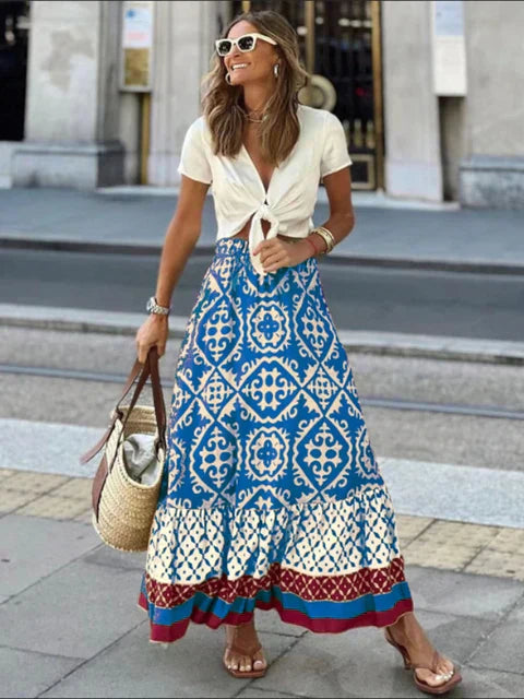 Damen Gemusterter Maxi Rock | Bordüren Saum