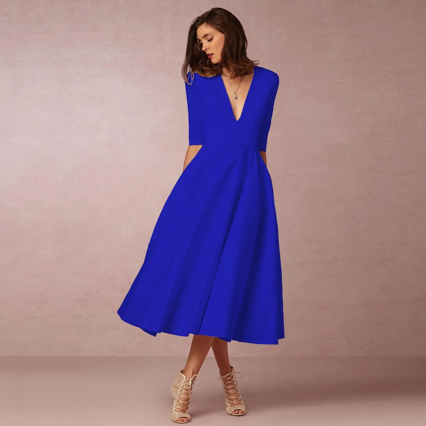 Roryna | Damen Hochzeitsgast Kleid mit V-Ausschnitt und Kurzen Ärmeln | Midi 11