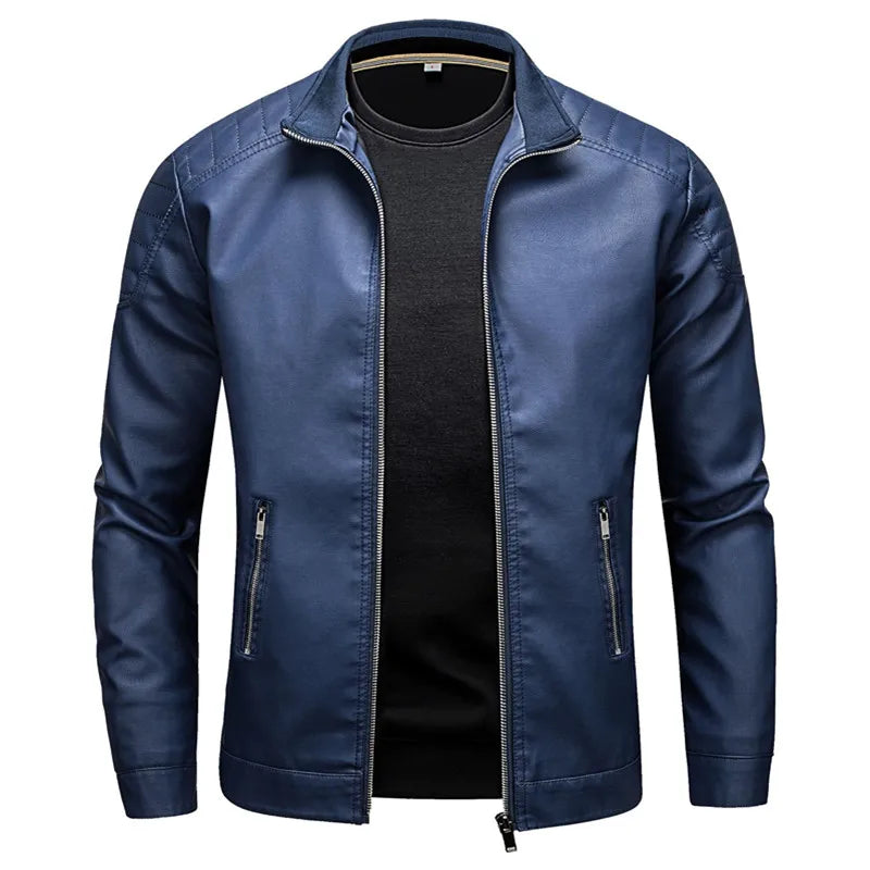 Herren Slim Fit Jacke mit Stehkragen Reißverschluss Taschen | Tasche