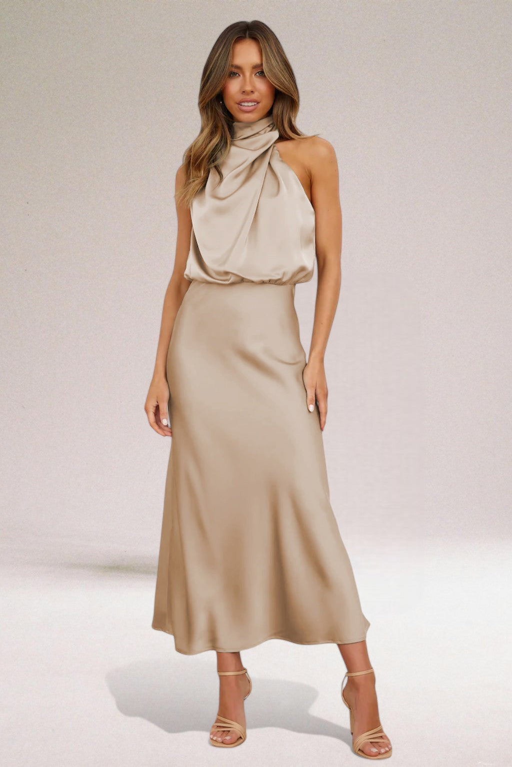 Abito da sera da donna | Abito lungo con collo all'americana | Silhouette fluida | Look elegante