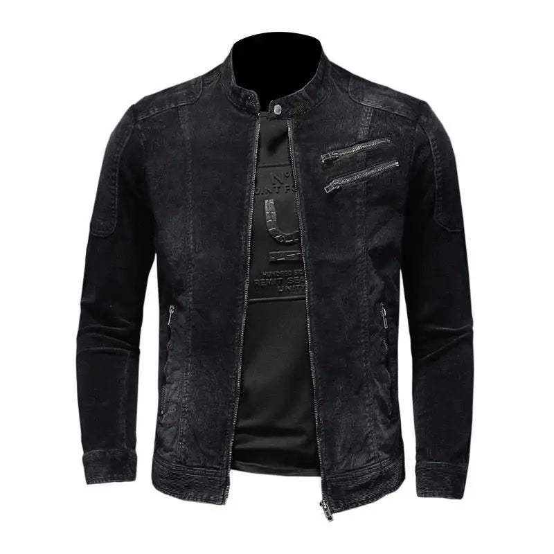 Herren Slim Fit Jacke mit Stehkragen Multi Reißverschluss Details | Detail