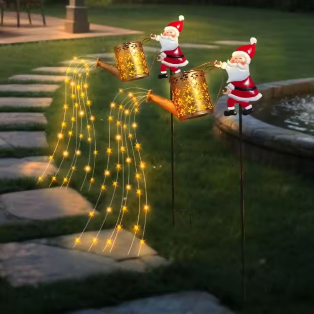 Solarbetriebene Weihnachtsmann-Gießkannen-Lichterkette – Weihnachtliche Lichterkette für den Außenbereich