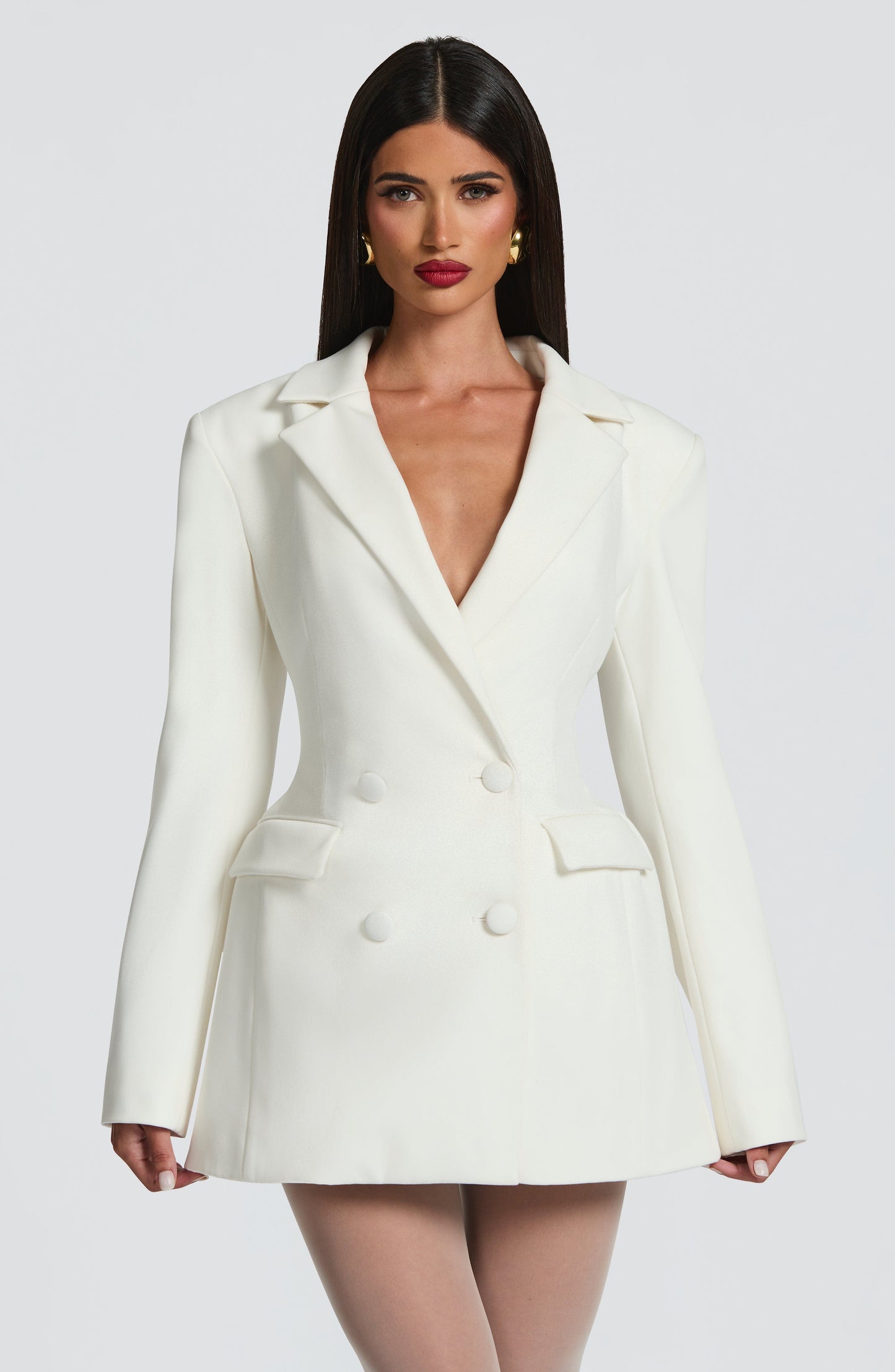 Damen Kleid Langarm V-Ausschnitt Blazer Kleid | Mini