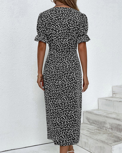 Robe midi femme | Coupe régulière | Robe portefeuille fleurie avec décolleté en V | Look décontracté d'été