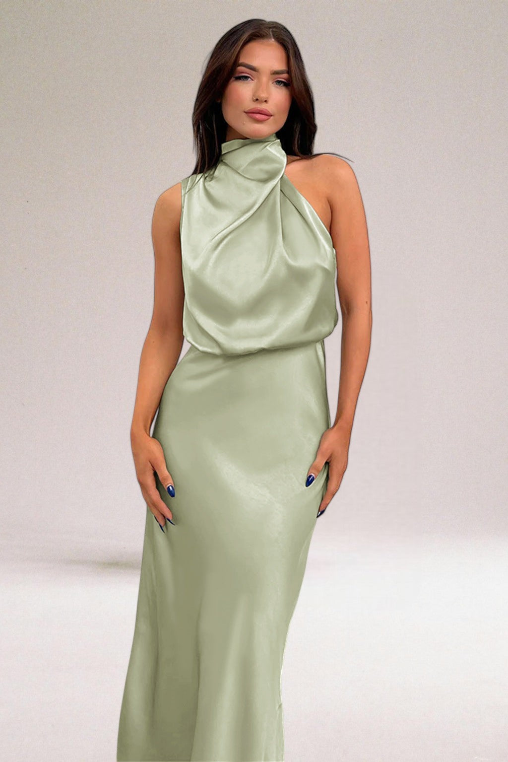 Abito da sera da donna | Abito lungo con collo all'americana | Silhouette fluida | Look elegante