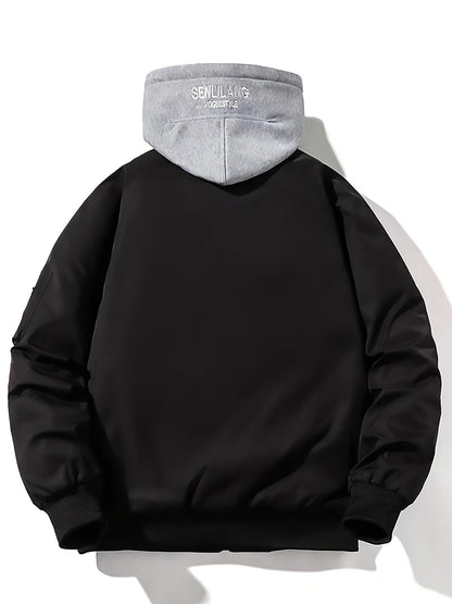 Veste bomber homme avec capuche | Coupe confortable avec fermeture éclair | Design à capuche superposée | Look décontracté streetwear