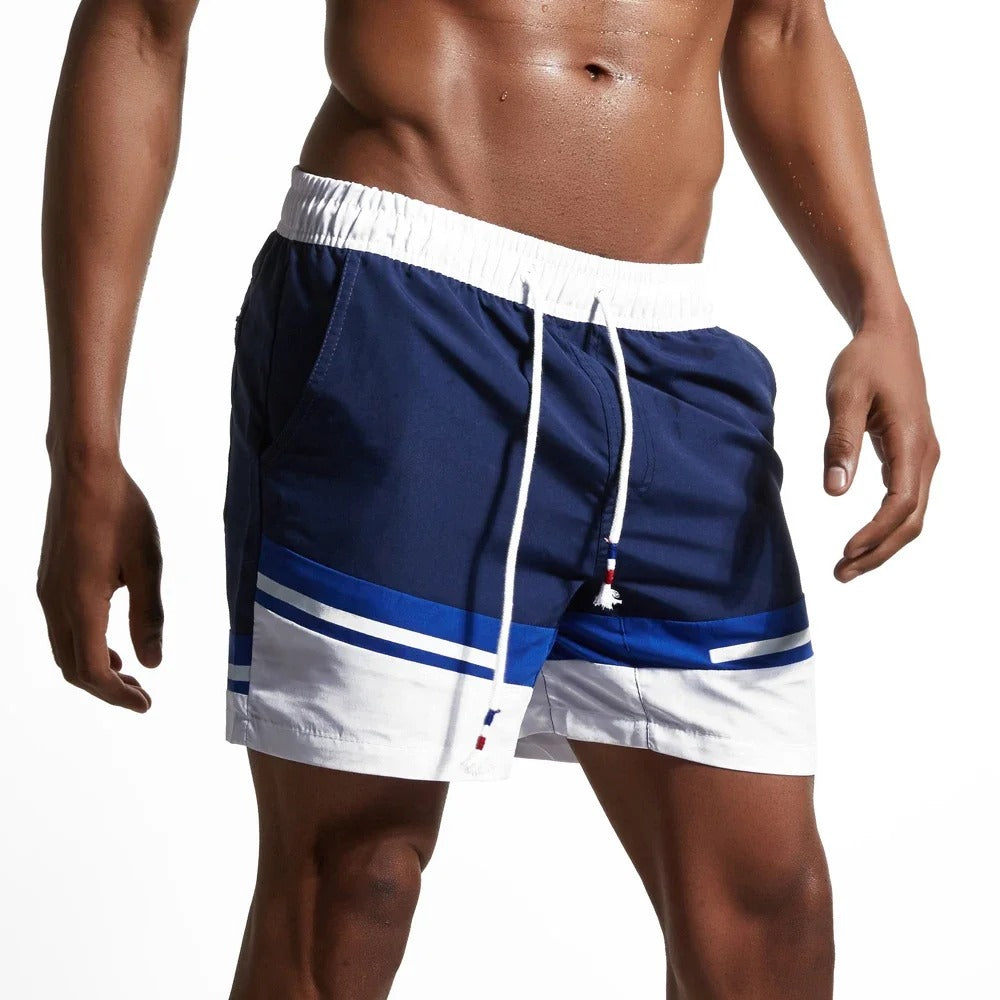 Pantaloni scurți bărbați cu dungi, talie cu șnur, pantaloni scurți casual | Dungi