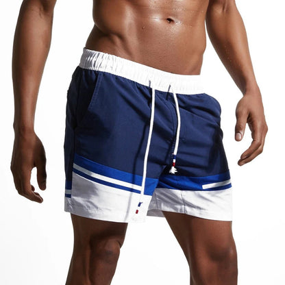 Pantaloni scurți bărbați cu dungi, talie cu șnur, pantaloni scurți casual | Dungi