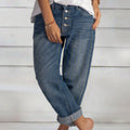 Damen Weite Passform Hose mit Knopfleiste | Hochgekrempelter Saum