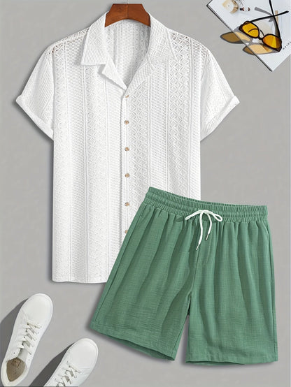Ensemble de loisirs pour homme | Tenue deux pièces avec col de chemise | Shorts à cordon de serrage | Look estival moderne