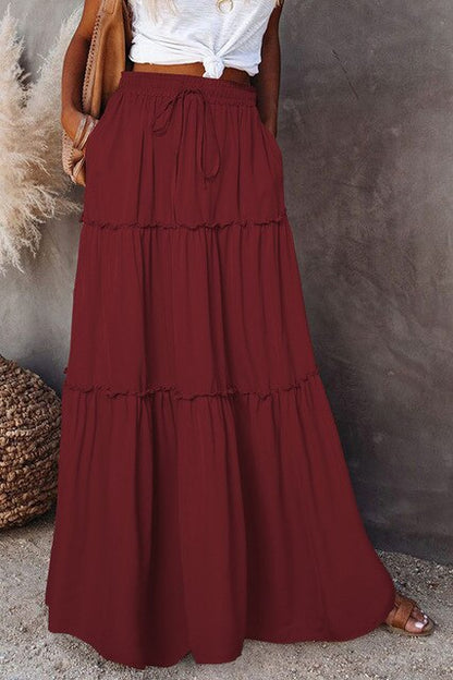 Damen Hohe Taille Maxi Rock | Rüschenlagen