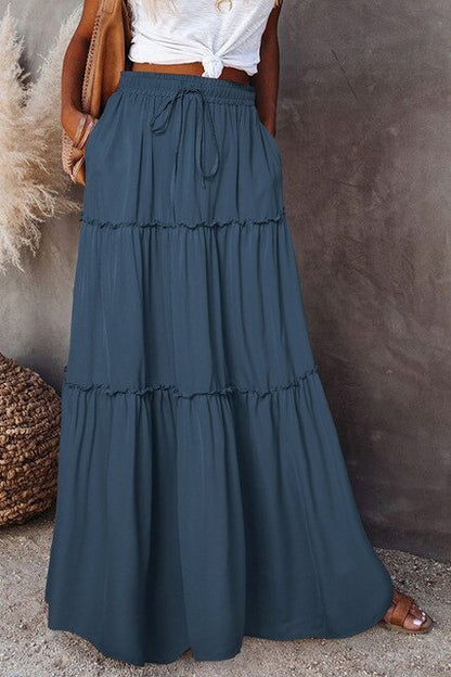 Damen Hohe Taille Maxi Rock | Rüschenlagen
