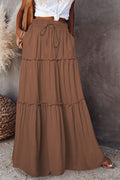 Damen Hohe Taille Maxi Rock | Rüschenlagen