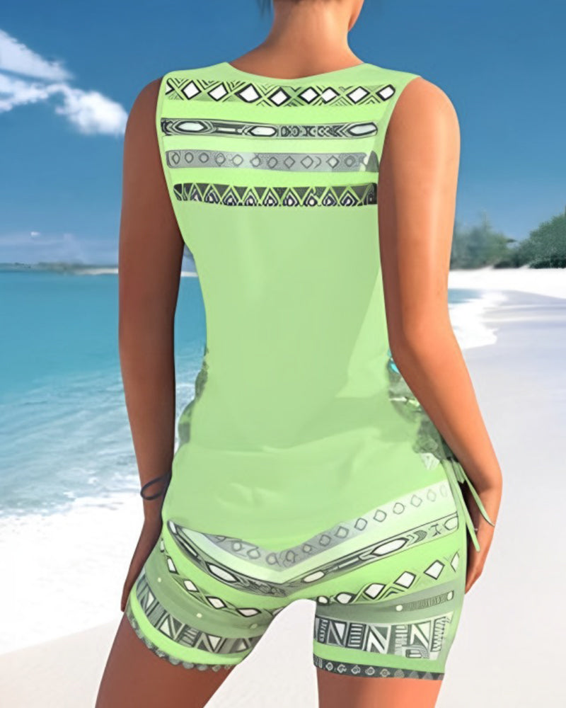 Set tankini damă fără mâneci cu detaliu încrucișat și pantaloni scurți | Sport