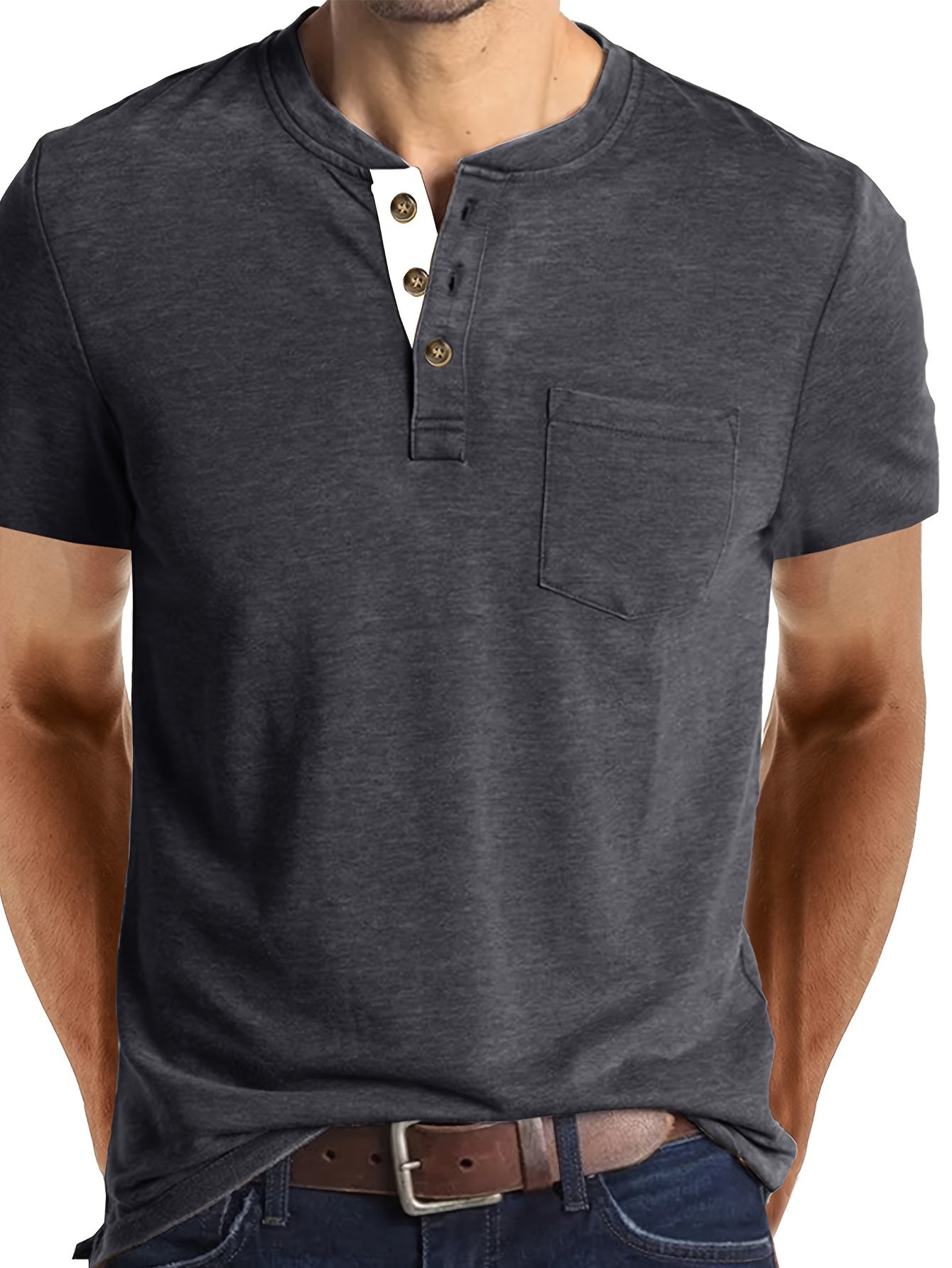 Daniel | Męski T-shirt typu henley z krótkim rękawem
