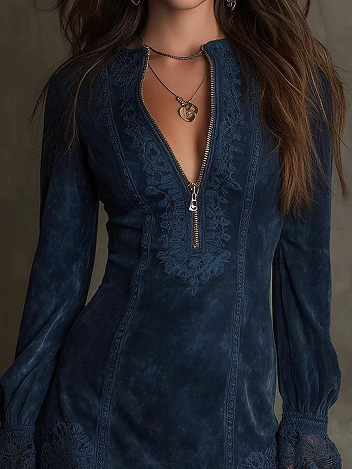 Debbie | Women's Suede Mini Dress with Lace Trim