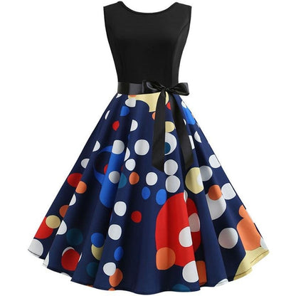 Damen Ärmelloses Fit-and-Flare Kleid | Gepunkteter Rock