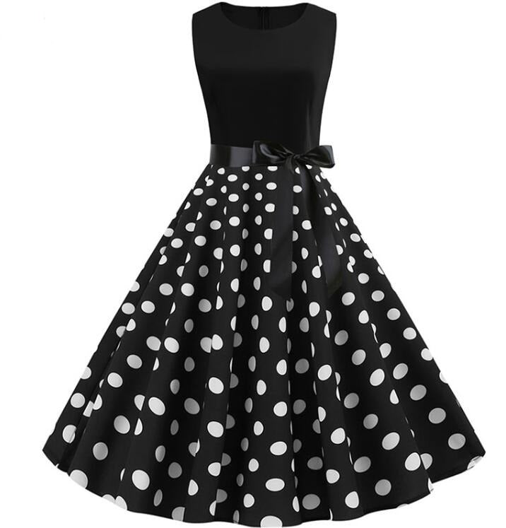 Damen Ärmelloses Fit-and-Flare Kleid | Gepunkteter Rock