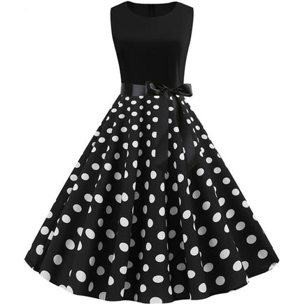 Damen Ärmelloses Fit-and-Flare Kleid | Gepunkteter Rock