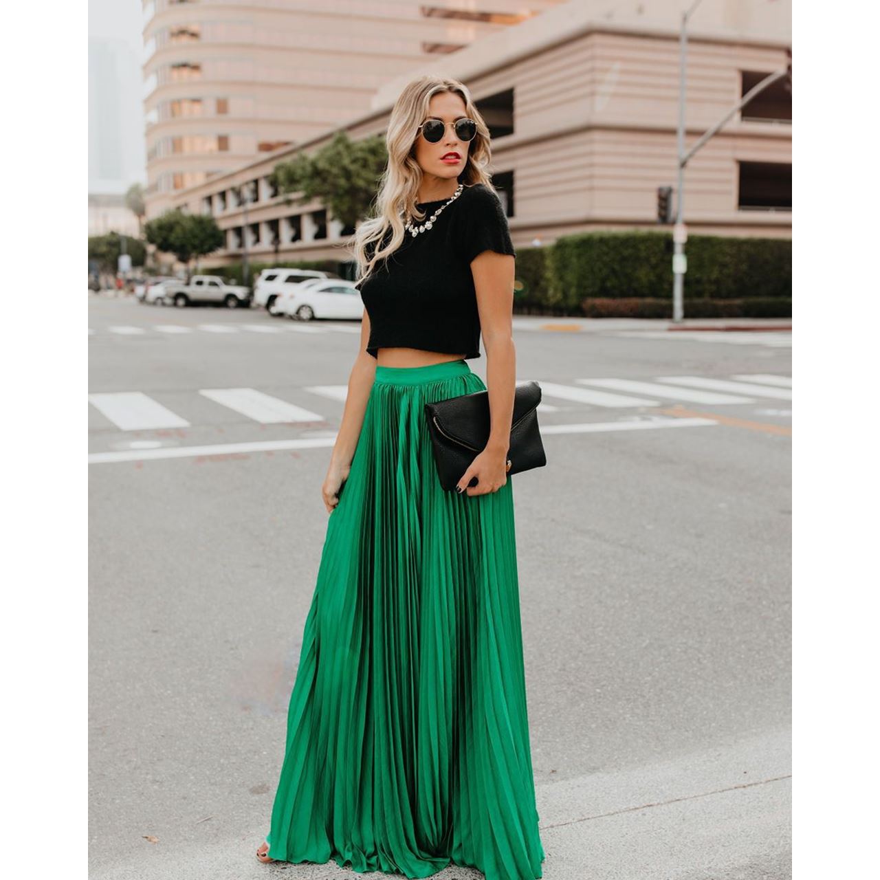 Damen Hohe Taille Maxi Rock | Weiche Falten