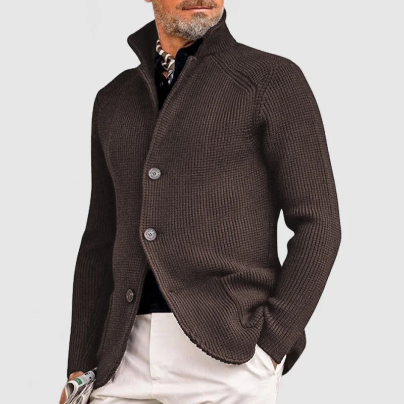 Herren Strickjacke Langarm Stehkragen Knöpfe Strickjacke | Strukturiert