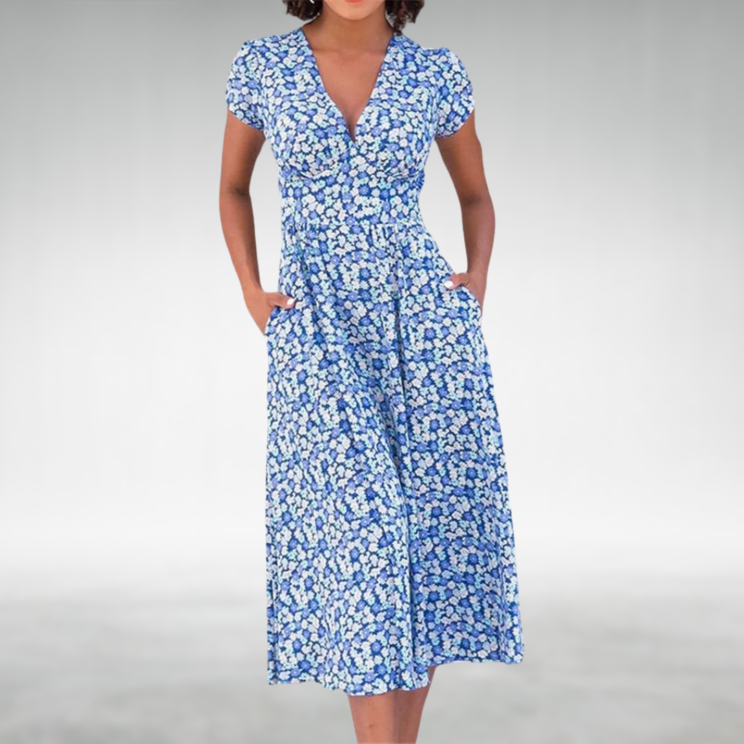 Damen Midikleid | Florales Design und V-Ausschnitt | Femininer Stil für Jeden Tag