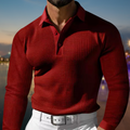Herren Langarm Polo Pullover mit Kragen Strukturmuster | Strukturiert