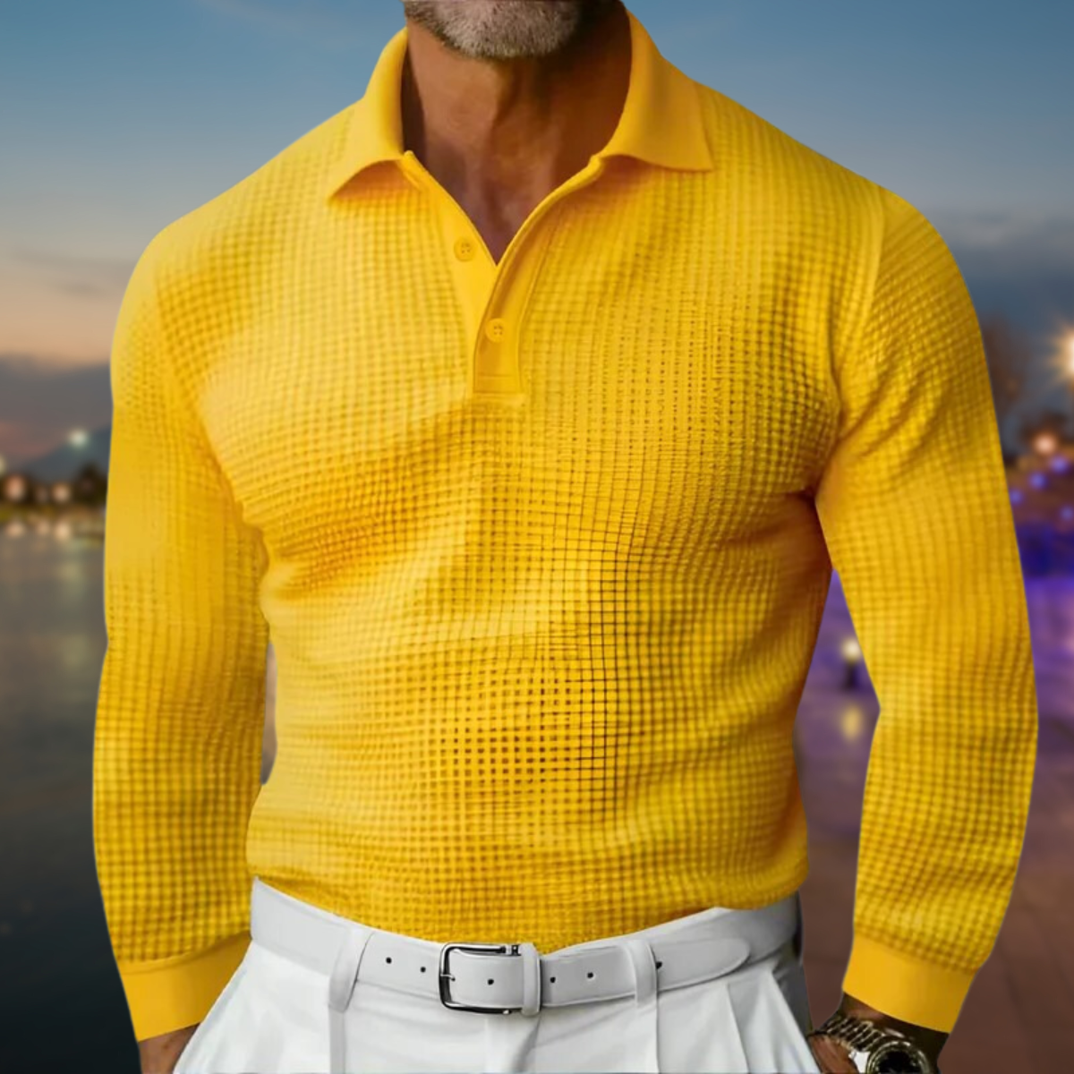 Pull polo homme à manches longues et col | Texturé