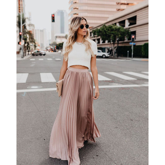 Damen Hohe Taille Maxi Rock | Weiche Falten