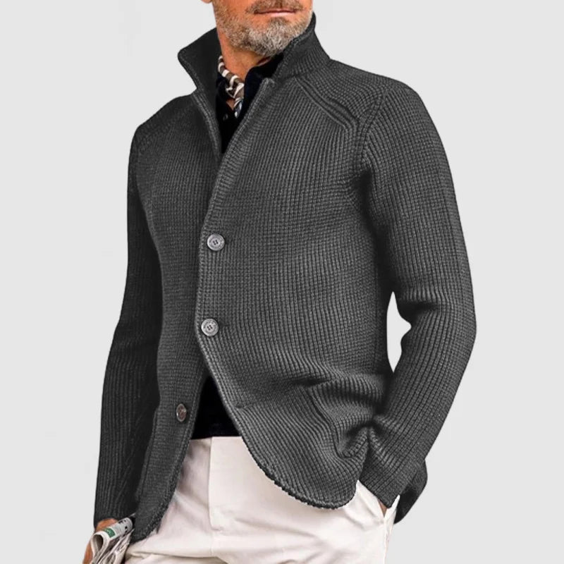 Herren Strickjacke Langarm Stehkragen Knöpfe Strickjacke | Strukturiert