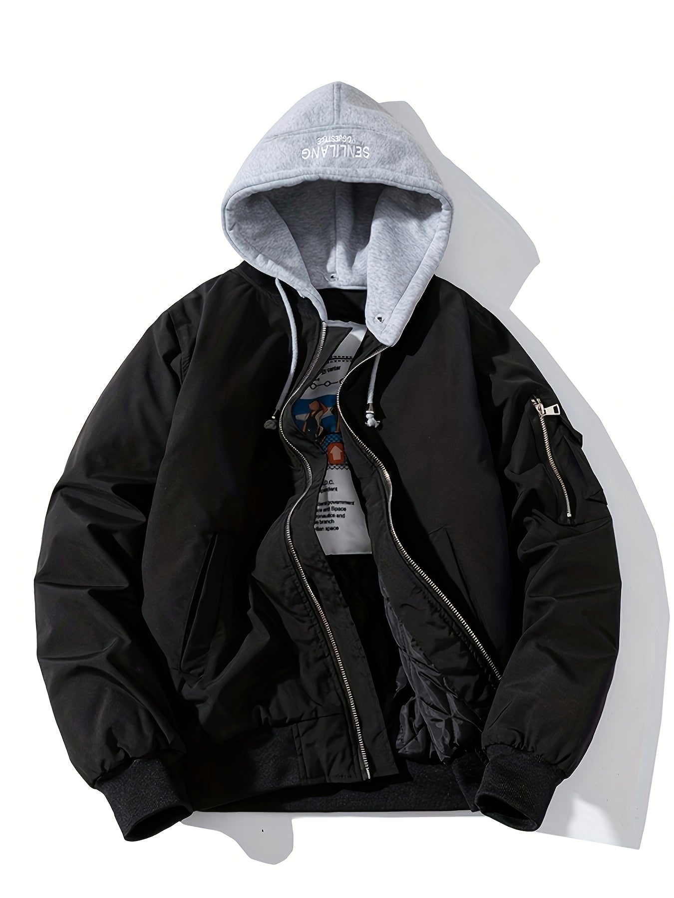 Veste bomber homme avec capuche | Coupe confortable avec fermeture éclair | Design à capuche superposée | Look décontracté streetwear
