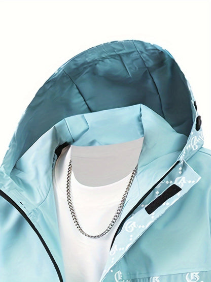 Hanorac cu glugă pentru bărbați | Croială regulară | Windbreaker cu fermoar | Look casual pentru activități în aer liber