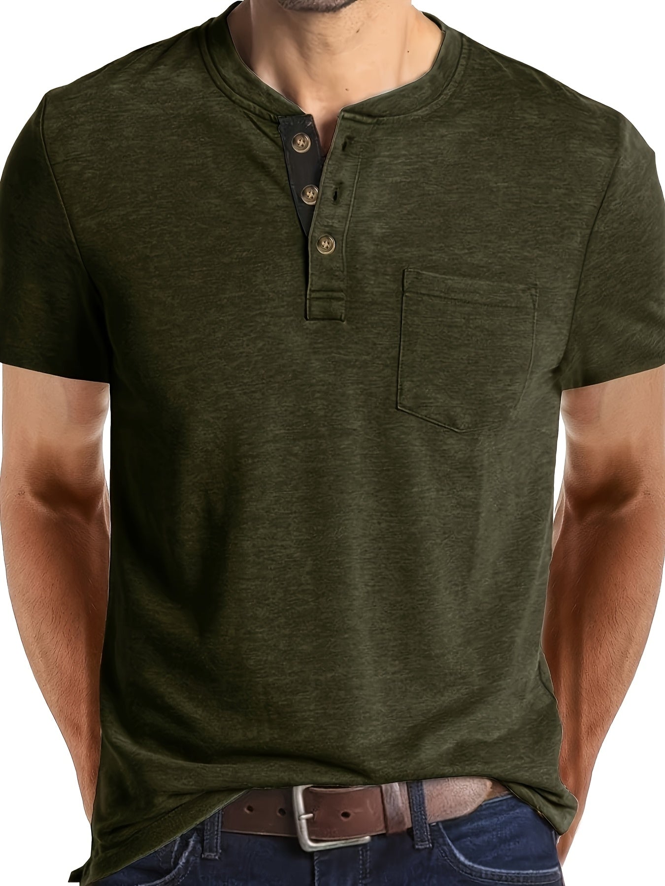 Daniel | Męski T-shirt typu henley z krótkim rękawem