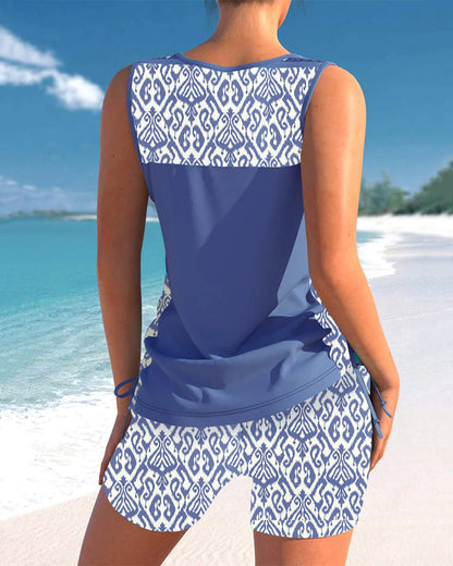 Set tankini damă fără mâneci cu detaliu încrucișat și pantaloni scurți | Sport