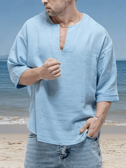 Herren Henley-Shirt | Relaxed Fit Shirt | V-Ausschnitt Design | Lässiger Alltagsstil