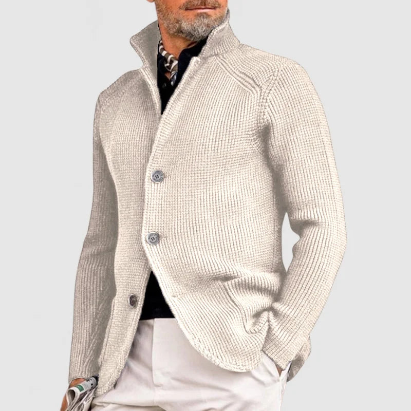 Herren Strickjacke Langarm Stehkragen Knöpfe Strickjacke | Strukturiert
