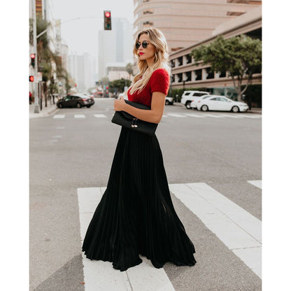 Damen Hohe Taille Maxi Rock | Weiche Falten