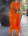 Damen Maxikleid | Lockere Passform | V-Ausschnitt mit Langen Ärmeln | Boho Sommerlook