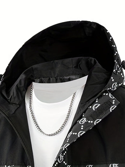 Hanorac cu glugă pentru bărbați | Croială regulară | Windbreaker cu fermoar | Look casual pentru activități în aer liber