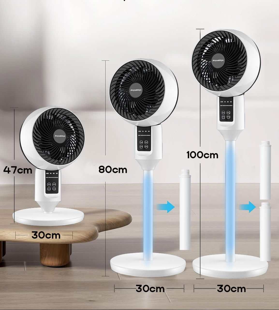 Ventilateur sur pied réglable avec oscillation 3D