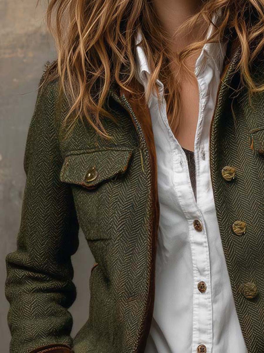 Wren | Women's Vintage Herringbone Contrast Trim Blazer