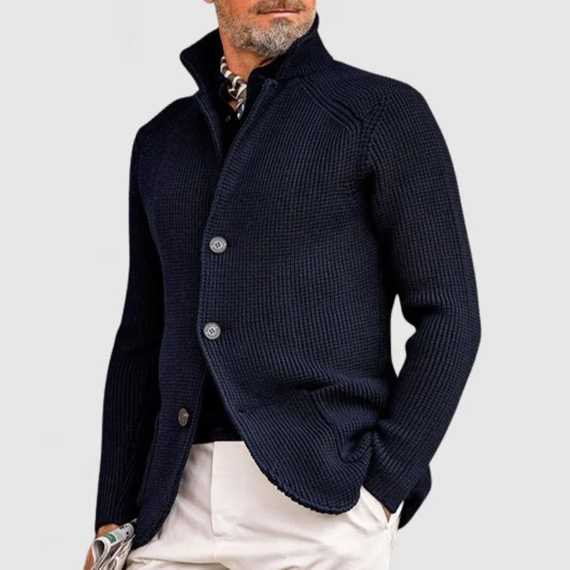 Herren Strickjacke Langarm Stehkragen Knöpfe Strickjacke | Strukturiert