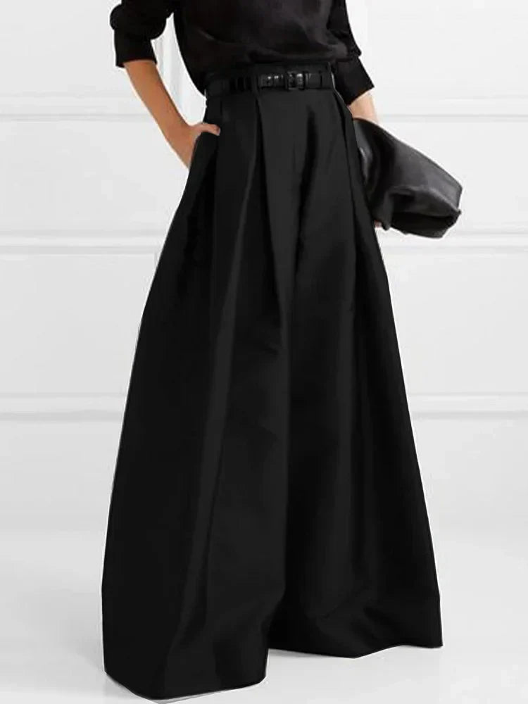 Damen Hohe Taille Maxi Rock | Falten Design