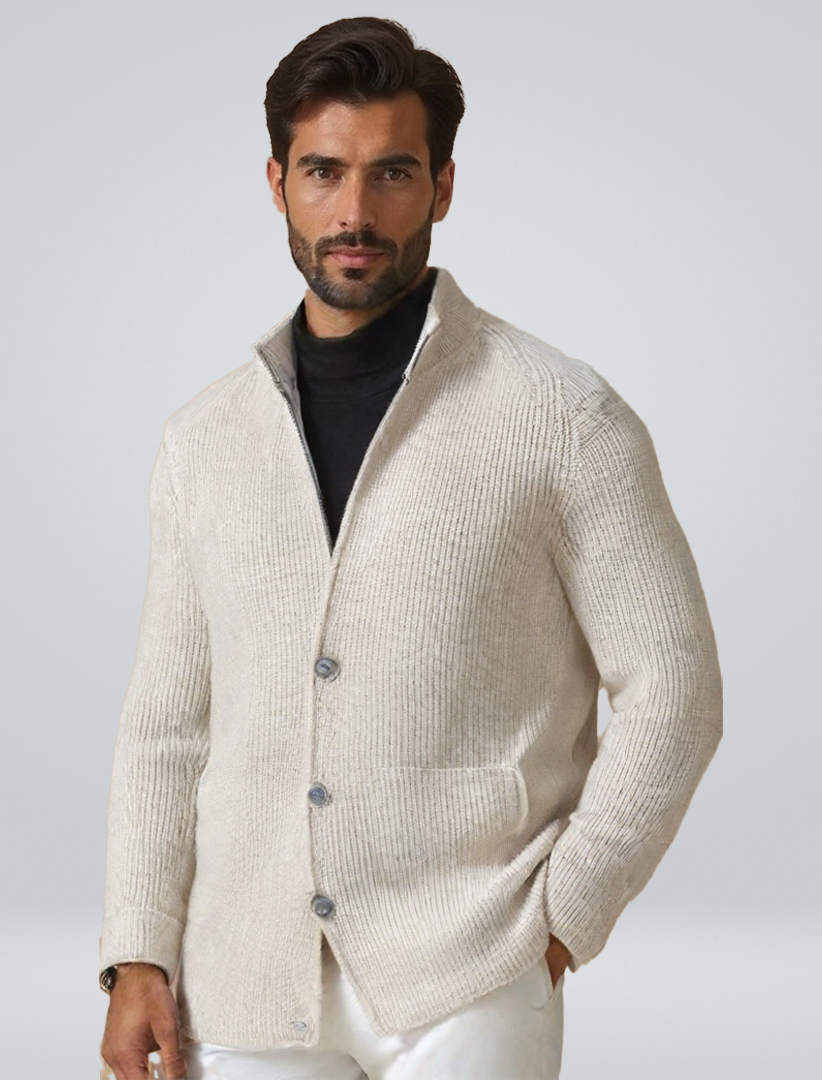 Herren Strickjacke Langarm Stehkragen Knöpfe Strickjacke | Strukturiert