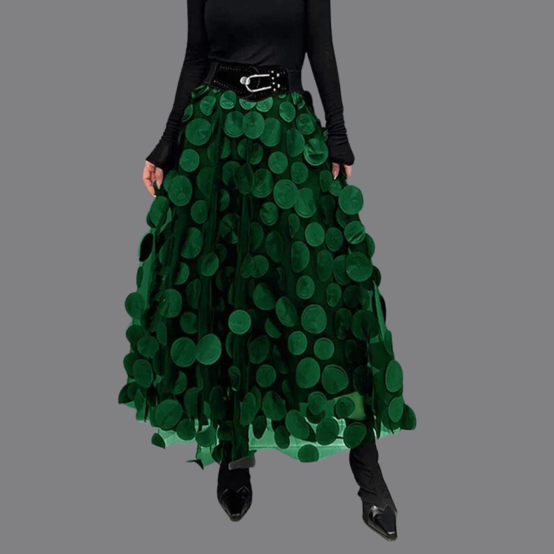 Damen Midi Rock mit Hohem Bund | Kreis Applikationen