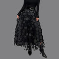 Damen Midi Rock mit Hohem Bund | Kreis Applikationen